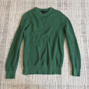 French Connection Mens Green Ribbed Knit Crewneck Sweater Size Large